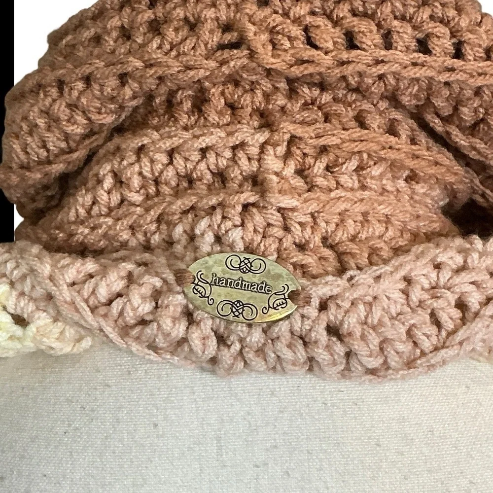 Hand Crafted‎ Crochet Turtle Neck Scarf in Beige and Cream with Fringe